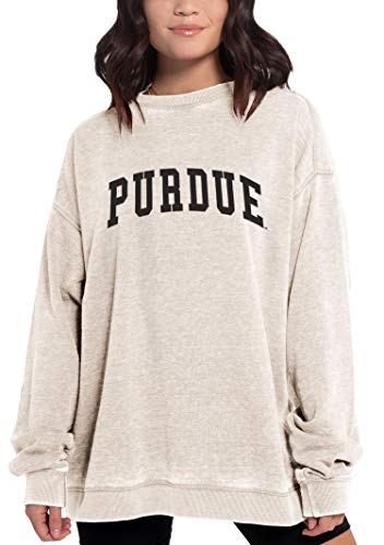 Chicka-d NCAA Purdue Boilermakers Womens Burnout Fleece Pullover, Oatmeal, Large, 449_NC_CA