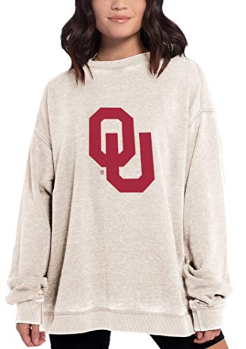 Chicka-d NCAA Oklahoma Sooners Womens Campus Crew Pullover, Oatmeal, X-Large (449_NC_PL)