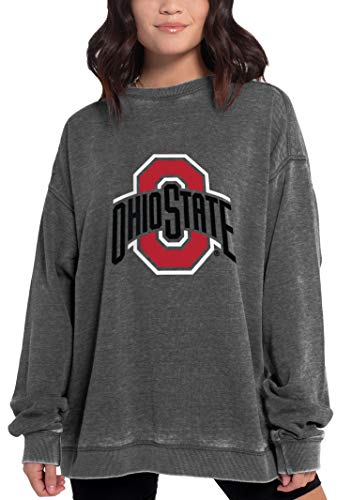 Chicka-d NCAA Ohio State Buckeyes Womens Campus Crew Pullover, Charcoal, Large (449_NC_PL)
