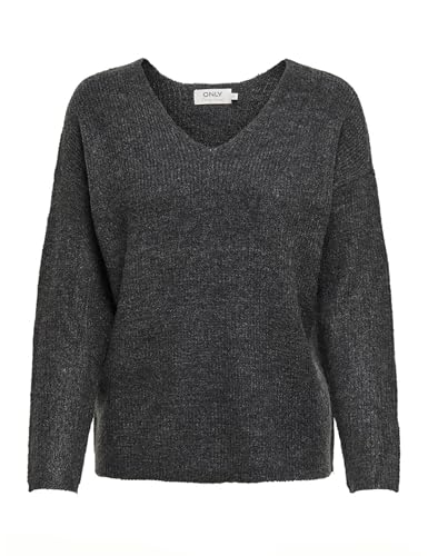(-43%) ONLY Damen ONLCAMILLA V-Neck L/S Strickpullover KNT 15204588, Dark Grey Melange,M