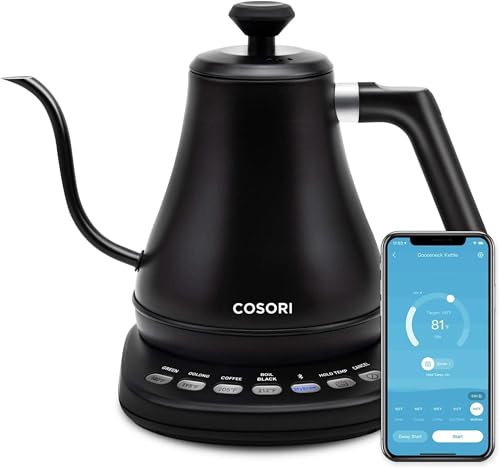 COSORI Electric Gooseneck Kettle Smart Bluetooth with Variable Temperature Control, Pour Over Coffee &amp; Tea Maker, 10