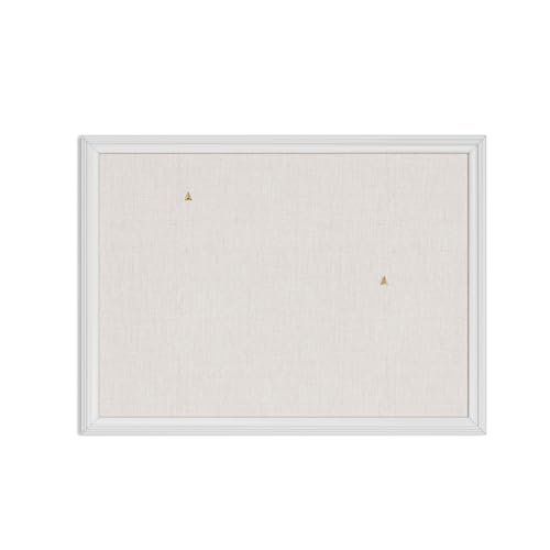 U Brands Farmhouse Linen Bulletin Board, 24" x 18", White Wood Style Frame, Industrial Grade Pinning Surface