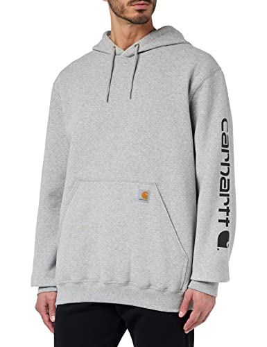 Carhartt Mens Loose Fit Midweight Logo Sleeve Graphic Athletic-sweatshirts, Heather Gray/Black, Large US