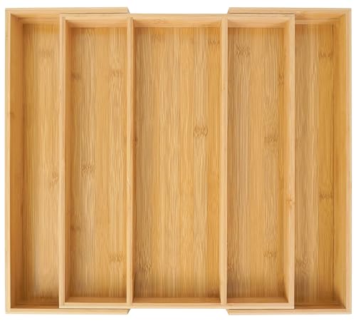 Utoplike Bamboo Expandable Kitchen Drawer Organizer, Adjustable Utensil Holder and Cutlery Tray Organiser, Drawer Divide