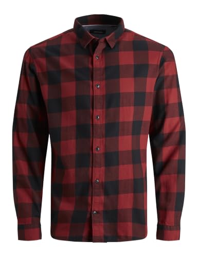 (-30%) JACK & JONES Herren Hemd Jjegingham Twill Shirt L/S Noos, Rot (Brick Red/Slim Fit), XL