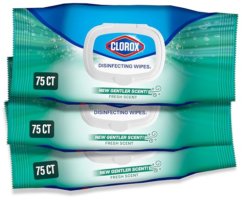 Clorox Disinfecting Wipes, Bleach Free, Household Essentials, Fresh Scent, Moisture Seal Lid, 75 Cleaning Wipes, Pack of 3 (New Packaging)