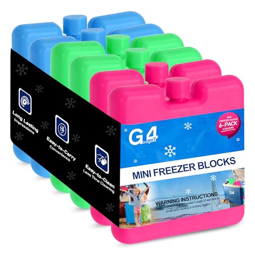 G4GADGET 8cm Freezer Blocks Pack of 6 | Reusable Ice Packs for Lunch Boxes, Cooler Bags, Picnic, Travel, Camping & Outdoor Activities | Quick Freeze Design