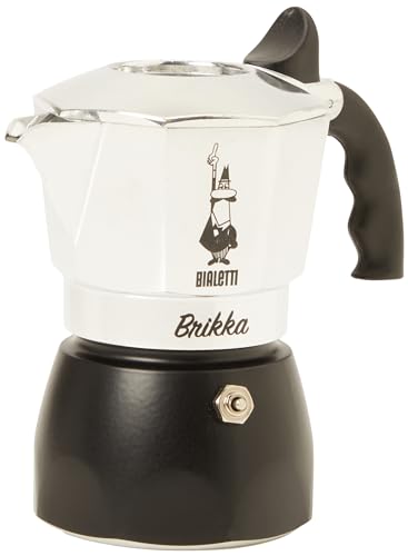 Bialetti New Brikka Moka Pot, Stovetop Coffee Maker Producing a Crema-Rich Espresso, 2 Cups (3.4 oz), Aluminum and Black
