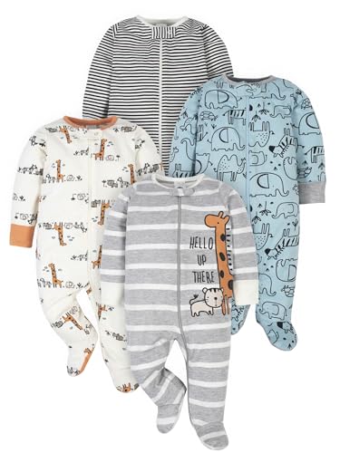 Gerber Baby Boys' 4 Pack Sleep 'N Play Footie, Jungle Blue, 0-3 Months