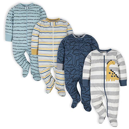 Gerber Baby Boys 4 Pack Sleep 'N Play Footie, Dinosaur Blue, 3-6 Months