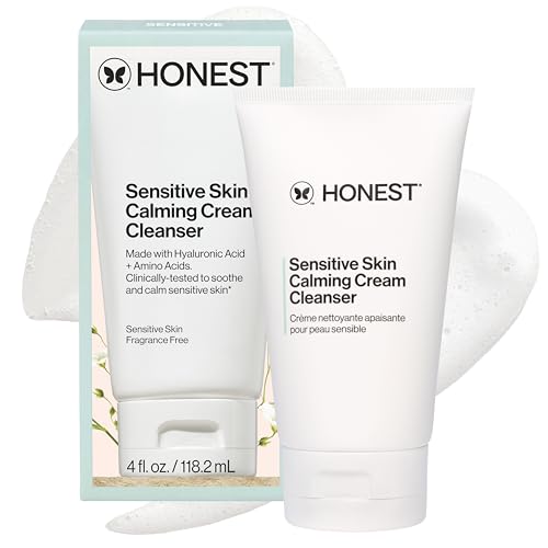 Honest Beauty Sensitive Skin Calming Cream Cleanser | Gently Cleanses, Hydrates, + Calms Skin | Hypoallergenic, Fragrance Free, Vegan | 4 fl oz