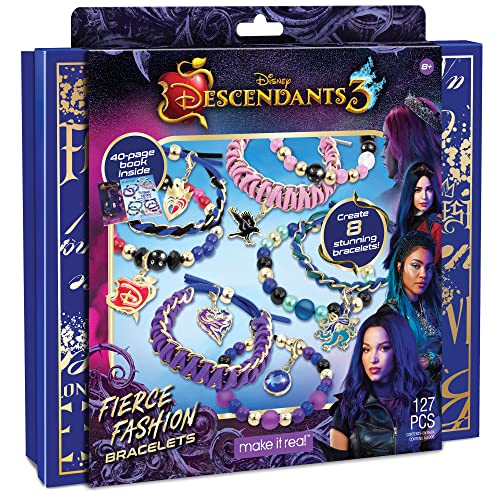 Make It Real Disney Descendants 3 Fierce Fashion Jewelry Kit - DIY Bead & Charm Bracelet Making Set, Includes Supplies, Beads, Charms, Descendants Book - Create 8 Bracelets, for Ages 8