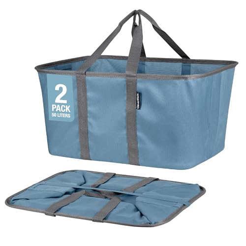 CleverMade Collapsible Laundry Tote - Denim Charcoal 2-Pack 50L - Foldable Storage Organization Container for Clothes La
