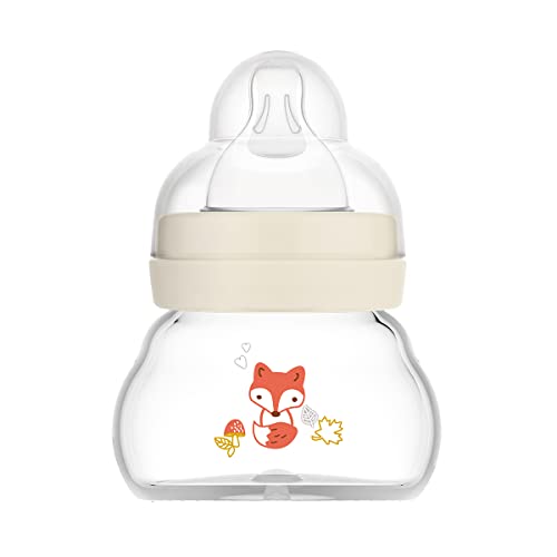 MAM Feel Good Glass Bottle | 1 Pack (1 x 90ml) | Extra Slow Flow MAM Teat Size 0 | Baby Accessories for Newborn | Yellow (Various Designs)