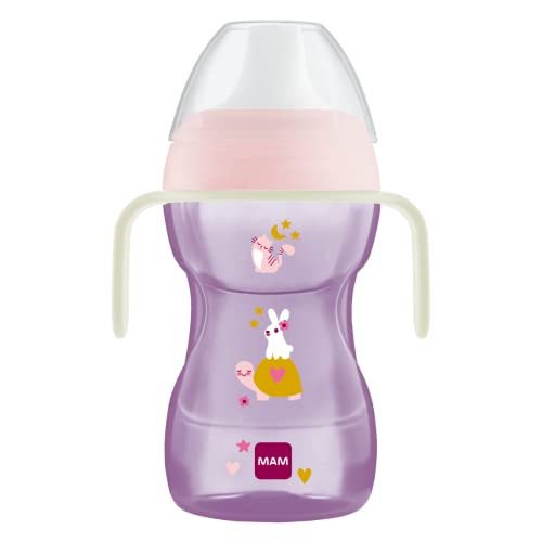 MAM Fun to Drink Cup & Glow Handles | Spill-Free Sippy Cup for Toddlers | Non-Slip Handles | Encourages Independent Drinking | Baby Accessories | Pink (Various Designs)