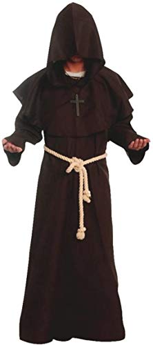 GOLDSTITCH Friar Medieval Hooded Monk Renaissance Priest Robe Costume Cosplay Brown XXL