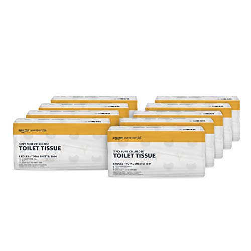 🔥 STARKER PREIS (-19%) AmazonCommercial Toilettenpapier, 3-lagig Premium, 72 Rollen (8 Rollen, 9-er Pack), 243 stück per Rolle, Blattgröße: 9,5 x 11 cm, T4/T6-Spender Kompatibel