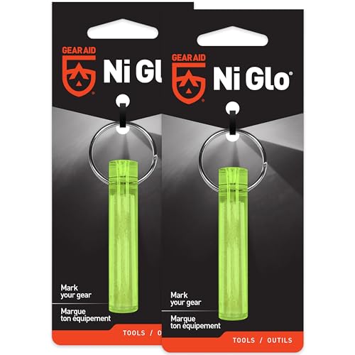 GEAR AID Ni Glo 2” UV Rechargeable Glowing Keychain – Multi-Purpose Glow-in-the-Dark Accessory for Camping, Scuba Diving, Night Fishing, Hiking, Emergency Kits, and Everyday Use, Yellow, 2 Pack