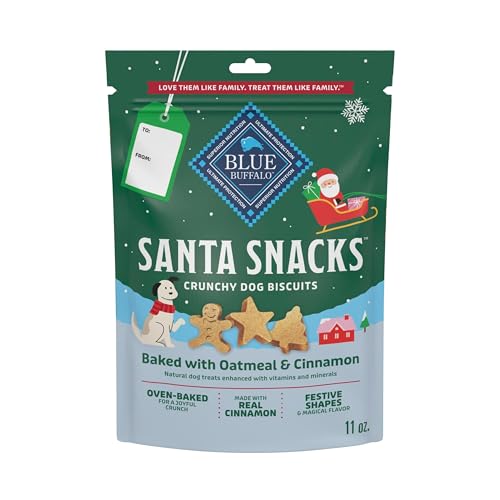 Blue Buffalo Santa Snacks Crunchy Dog Biscuits, Oven-Baked With Natural Ingredients, Oatmeal & Cinnamon, 11-oz Bag