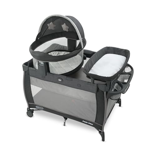 Graco Pack n Play Dome LX Playard with Baby Bassinet, Lightweight Portable Crib, Push-Button Fold Travel Crib, Redmond, Convertible