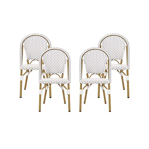 Christopher Knight Home Philomena Outdoor French Bistro Chair (Set of 4), Gray + White + Bamboo Print Finish