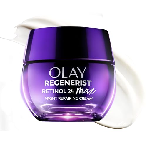 Olay Retinol Face Moisturizer, 24 MAX Anti-Aging Night Cream for Women, Fragrance-Free, Non Greasy - Anti-Wrinkle, Smooth Fine Lines, Tightening, Hydrating Skin Care - Peptides, Glycerin, 1.7 Oz