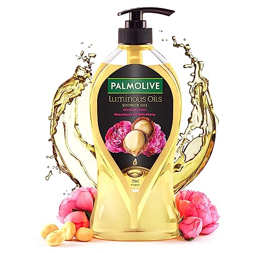 Palmolive Luminous Oil Invigorating Body Wash, 750ml Pump Bottle, 100% Natural Macadamia Oil & Peony Extracts For Everyday Freshness & Radiant Skin, P