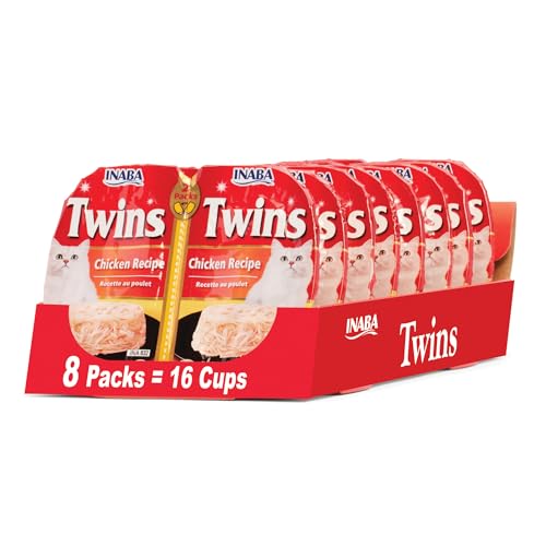 INABA Twins for Cats, Side Dish/Topper Cups, 1.23 Ounces per Serving, 16 Servings, Chicken Recipe