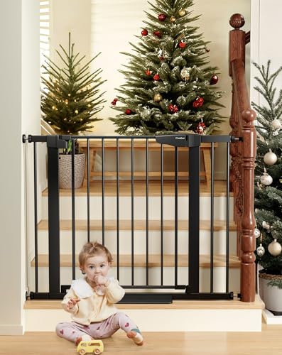 Cumbor 29.7-40.6" Baby Gate for Stairs, Baby Essential Safety Gate, Mom's Choice Awards Winner-Dog Gate for Doorways, Pressure Mounted Auto-Close Pet Gates for Dogs Indoor, Durable Child Gate, Black