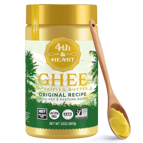 4th & Heart Original Grass-Fed Ghee, Clarified Butter, Keto, Pasture Raised, Lactose and Casein Free, Certified Paleo (32 Ounces)