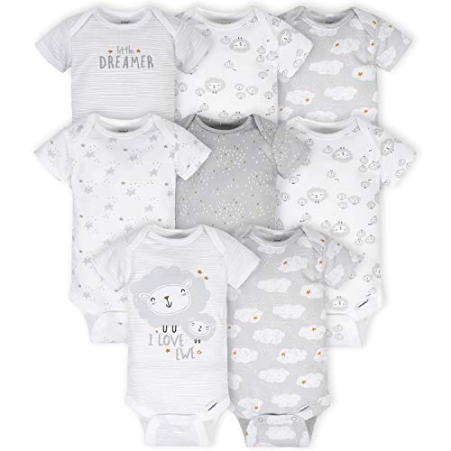 Gerber Pacote com 8 bodies de manga curta para bebês, Cinza ovelha, 0-3 Meses