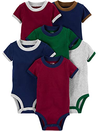 🔥 STARKER PREIS (-48%) Simple Joys by Carter's Baby Jungen Kurzärmeliger Body, 6er-Pack, Burgunderrot/Grün/Marineblau, 0-3 Monate