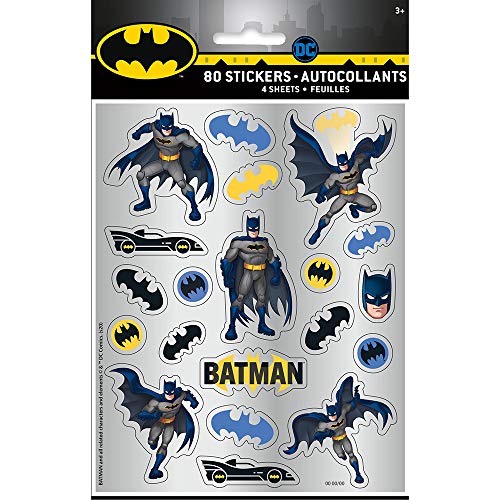 Batman Multicolor Sticker Sheets (Pack of 4) - Assorted Design Stickers for Kid's Birthdays & Parties