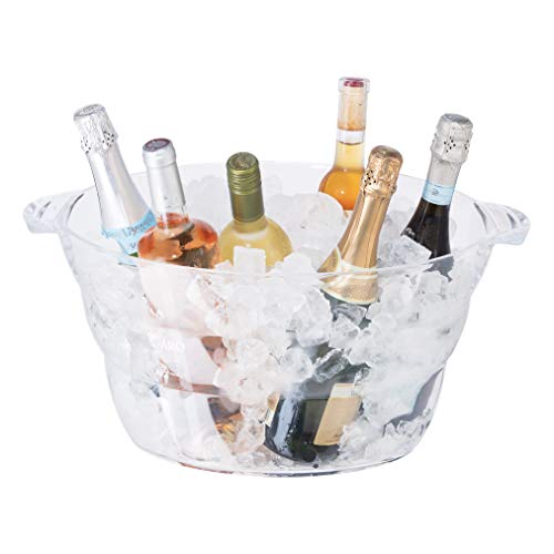 Oggi Acrylic Oval Party Tub - Clear Beverage Cooler w/Handles, Wine Cooler, Beer Chiller, Ideal Party Tubs for Drinks, U
