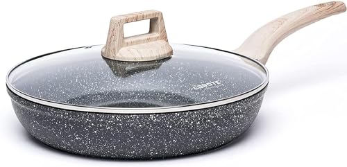 CAROTE Non Stick Frying Pan Skillet, Nonstick Granite Fry Pan with Glass Lid, Egg Pan Omelet Pans, Stone Cookware Chef's Pan, PFOA Free (Classic Granite, 10-Inch)