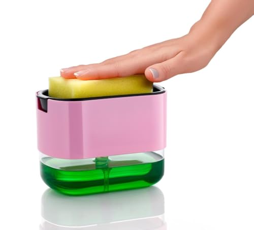 New 2025 Version soap Dispenser with Added Features - Premium Quality Dish Soap Dispenser - Countertop Kitchen Soap Dispenser, Sink Dish Washing 13 Ounces (Sponge Included)