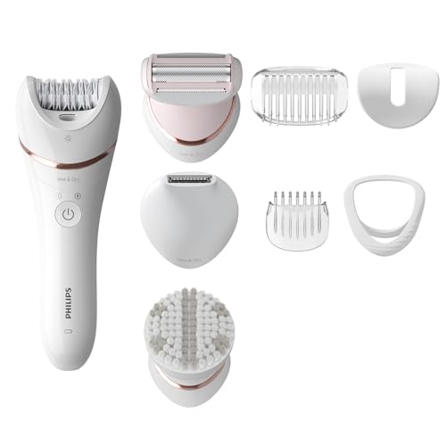 Philips Epilierer Series 8000, kabelloser Nass- und Trockenepilierer für Beine und Körper, Haarentfernungsgerät, mit 8 Zubehörteilen, Rasierer, Langha
