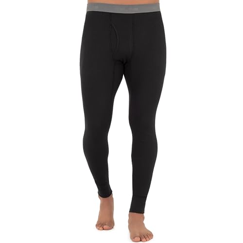 Fruit of the Loom Men's Recycled Waffle Thermal Underwear Bottom, Black, Medium