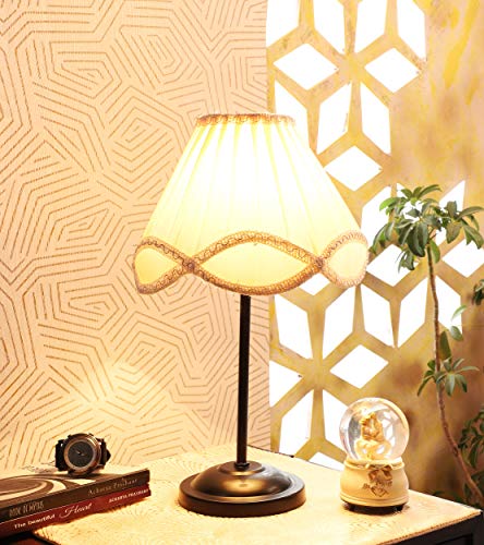 tu casa Decorative Table Lamp for Bedroom & Living Room | Black Metal Base with Off-White Cotton Fabric Shade | Bedside Night Lamp for Home Décor & Gi