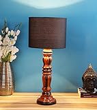 tu casa Black Cotton Shade with Brown Mango Wood Base Table Lamp