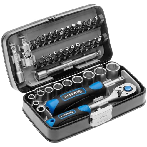 (-22%) Högert Technik - Werkzeugset 38-tlg Werkzeugkoffer, Ratschenset, Steckschlüsselsatz, Bits, Ausstattung 1/4”, Klein Tragbare Werkzeugkaste Werkzeug Set für Heimwerker Garage, Haushalt