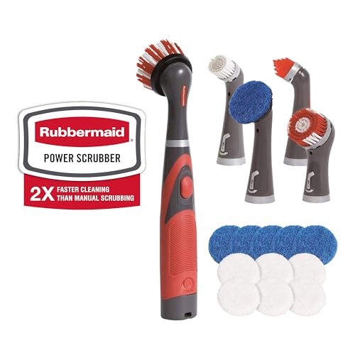 Rubbermaid Reveal Power Scrubber 18-Piece Kit, Cordless Electric Battery Powered Scrub Brush, Water Resistant, for Home/Kitchen/Bathroom/Grout/Tile/Shower/Tub