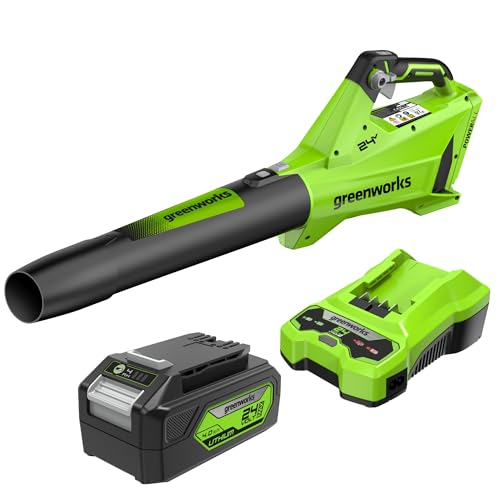 Greenworks 24V 450 CFM Cordless Battery Leaf Blower with 4.0 Ah USB Battery and Charger Affordable
