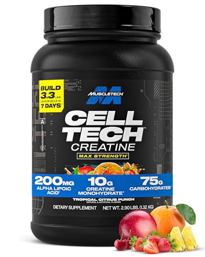 MuscleTech Creatine Monohydrate Powder - Cell-Tech Creatine Powder Post Workout Recovery Drink, Muscle Builder & Musclebuilding Supplement - Tropical Citrus Punch, 3 lbs (27 Serv) - Packaging May Vary