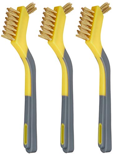 Amazon Basics Brass Mini Brushes for Cleaning, Soft Grip, 1/2 inch, Yellow/Grey, 3-Pack