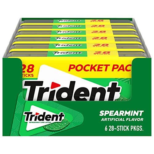 Trident Spearmint Sugar-Free Chewing Gum, 6 Pocket Packs of 28 Pieces (168 Total Pieces)
