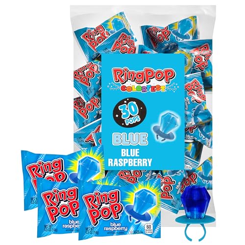 Ring Pop Individually Wrapped Blue Halloween Candy, 30 Ct Bulk Lollipop Pack, Raspberry Flavored Lollipop Suckers for Kids, Fun Candy Bulk for Trick or Treat, Halloween Bowls, Gifts, Party Favors