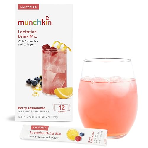 Munchkin® Milkmakers® Lactation Drink Mix Supplement with B Vitamins/Collagen/Fenugreek & Milk Thistle for Breastfeeding Moms, Berry Lemonade, 14 Count