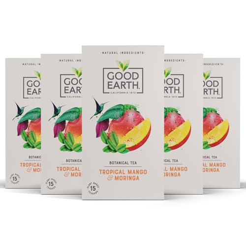 Good Earth Tea Co. Tropical Mango & Moringa Tea Bags – Fruit Flavoured Herbal Blend with Mango, Moringa, Rose and Green Tea – 5 x 15 Plant-Based Teabags