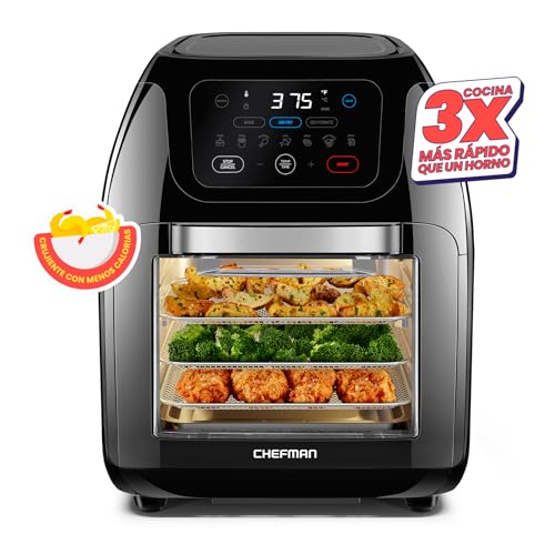 CHEFMAN Multifunctional Digital AirFryer+ Rotisserie,Dehydrator, Convection Oven17 Touch Screen Presets Fry,Roast,Dehydrate, Bake, XL 10L Family Size,Auto Shutoff,Large Easy-View Window Black,10 Quart